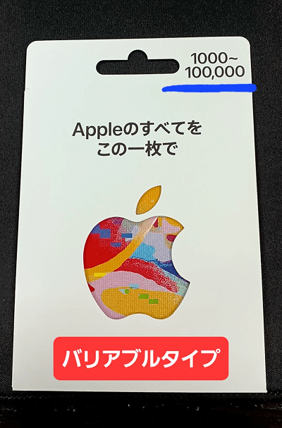 Appleギフトカード バリアブルタイプ カードタイプ